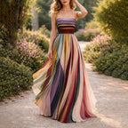 Brielle - Women's Strapless Pleated Chiffon Maxi Dress