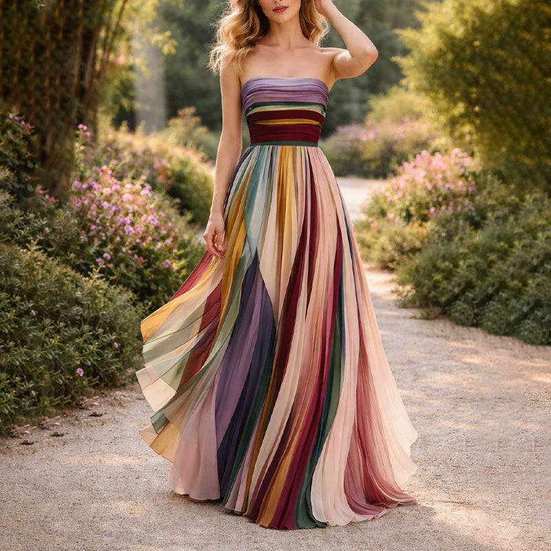 Brielle - Women's Strapless Pleated Chiffon Maxi Dress