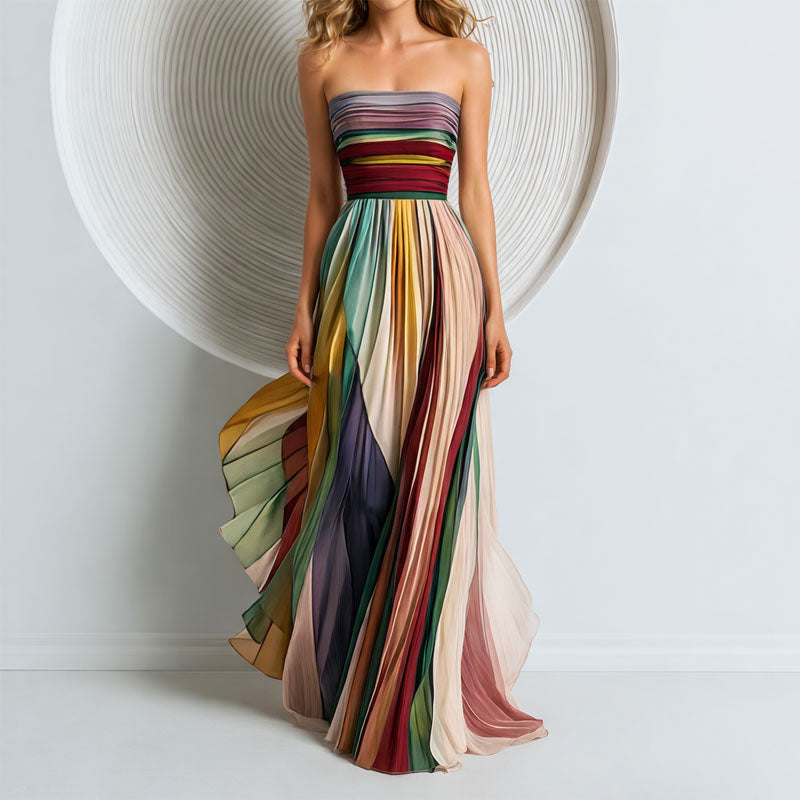 Brielle - Women's Strapless Pleated Chiffon Maxi Dress