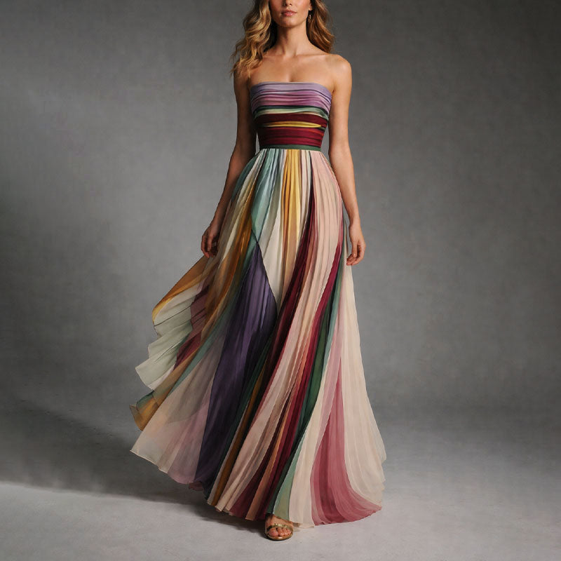 Brielle - Women's Strapless Pleated Chiffon Maxi Dress