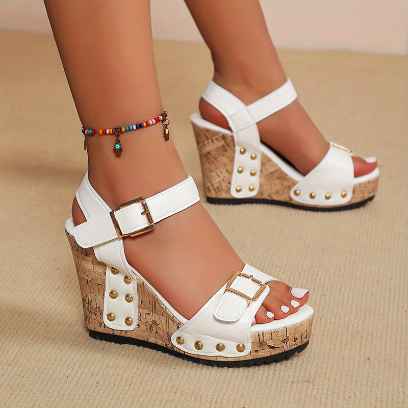 Brittany - Women's Studded Buckled Wedge Sandals