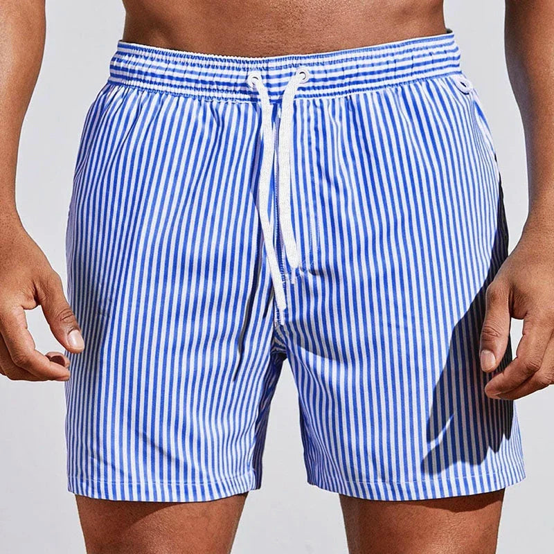 Brody - Men's Classic Striped Elastic Waist Swim Shorts