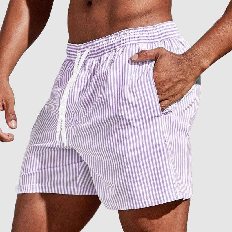Brody - Men's Classic Striped Elastic Waist Swim Shorts