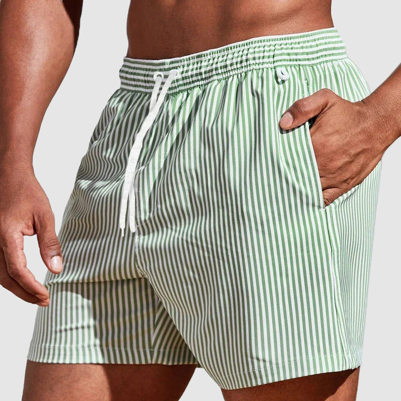 Brody - Men's Classic Striped Elastic Waist Swim Shorts