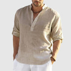 Brooks - Men's Linen Long Sleeve Button-Tab Pullover Shirt