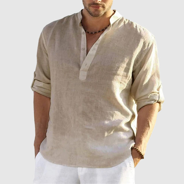 Brooks - Men's Linen Long Sleeve Button-Tab Pullover Shirt