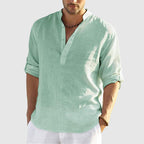 Brooks - Men's Linen Long Sleeve Button-Tab Pullover Shirt