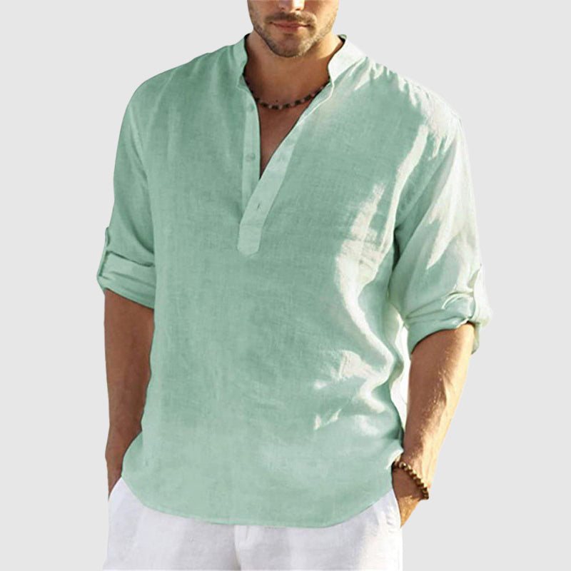 Brooks - Men's Linen Long Sleeve Button-Tab Pullover Shirt