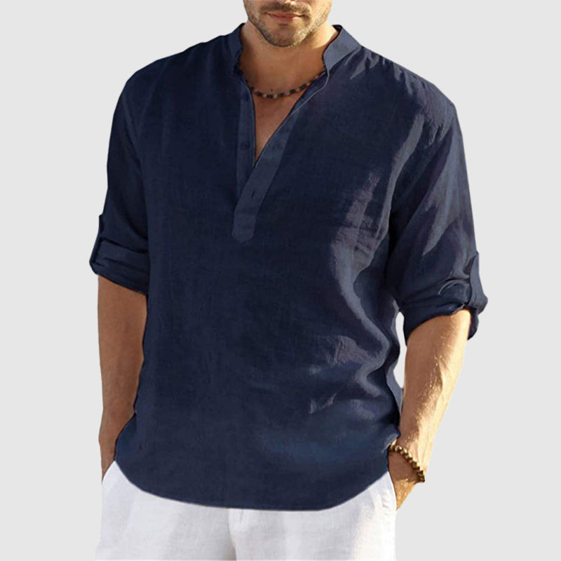 Brooks - Men's Linen Long Sleeve Button-Tab Pullover Shirt