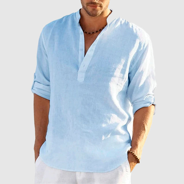 Brooks - Men's Linen Long Sleeve Button-Tab Pullover Shirt