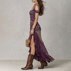 Savannah - Women's Cold-Shoulder Ruffle High-Slit Dress