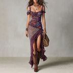 Savannah - Women's Cold-Shoulder Ruffle High-Slit Dress