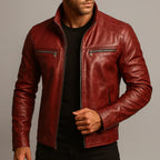 Cain - Men's Zip-Up Leather Jacket with Chest Pockets