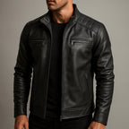 Cain - Men's Zip-Up Leather Jacket with Chest Pockets