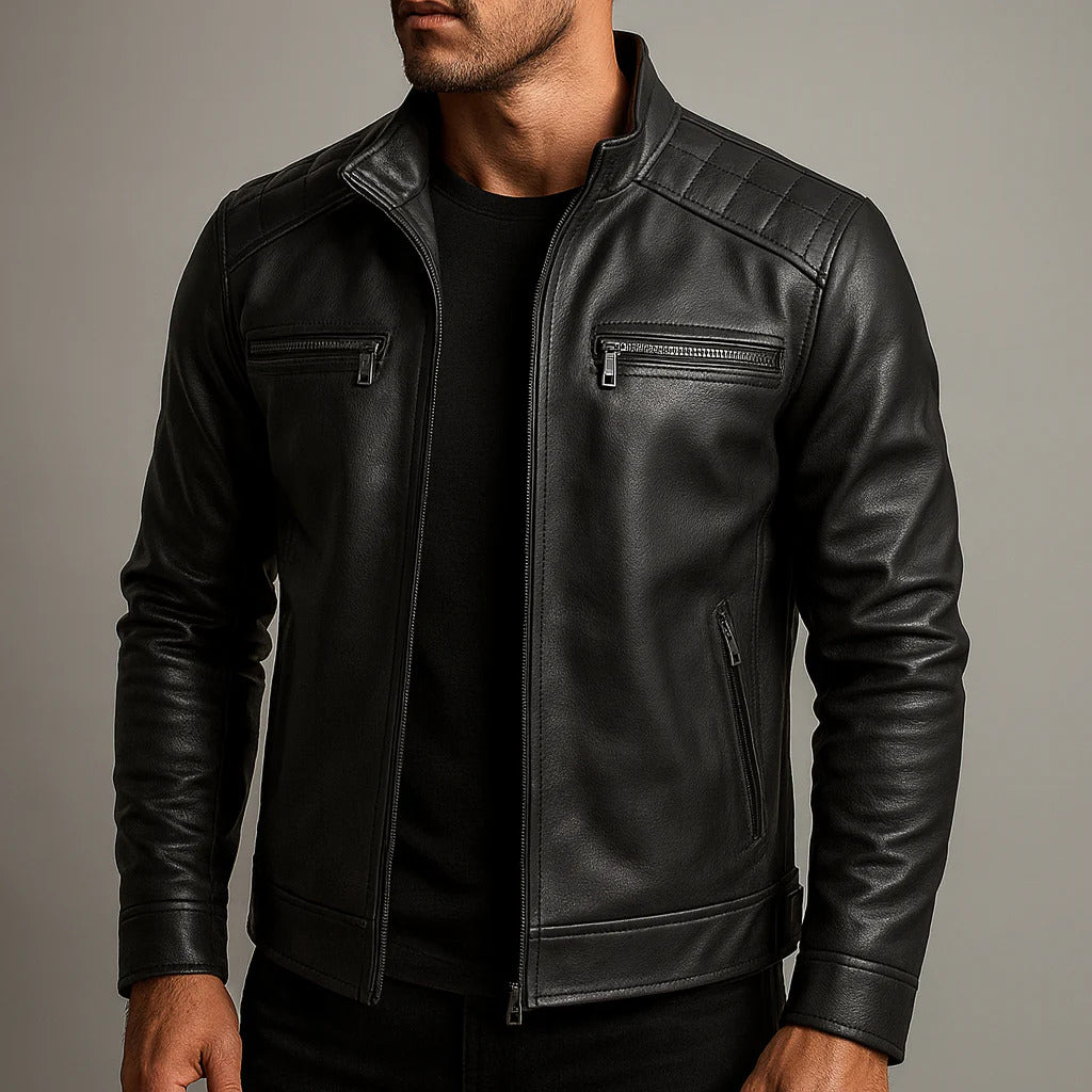 Cain - Men's Zip-Up Leather Jacket with Chest Pockets