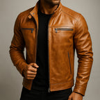 Cain - Men's Zip-Up Leather Jacket with Chest Pockets