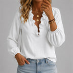 Caitlin - Women's Ruffle Trim V-Neck Blouse