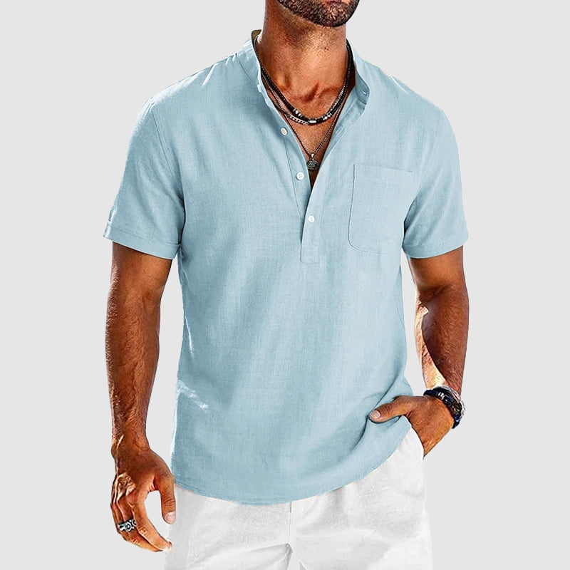Caleb - Men's Classic Short Sleeve Henley Shirt with Pocket