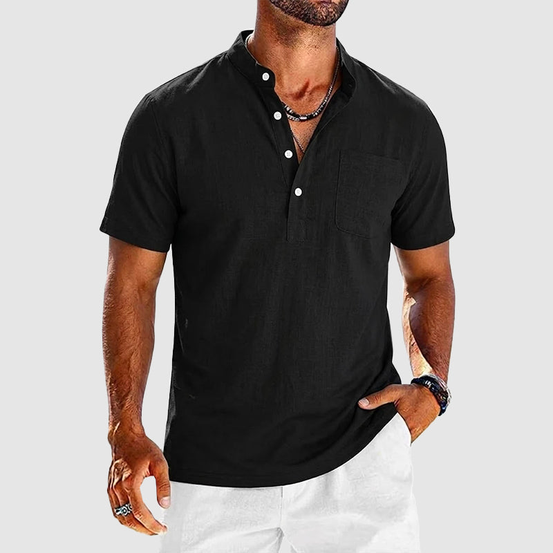 Caleb - Men's Classic Short Sleeve Henley Shirt with Pocket