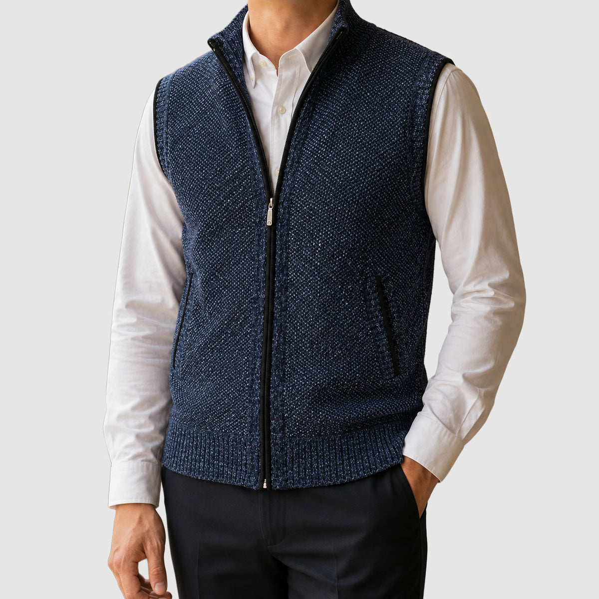 Caleb - Men's Marled Knit Vest with Full-Length Zip