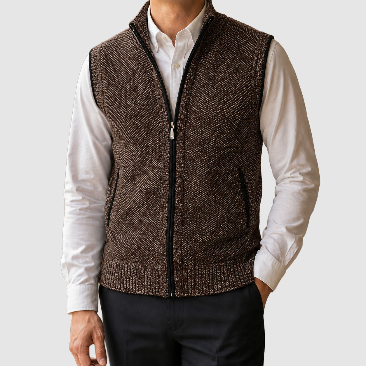 Caleb - Men's Marled Knit Vest with Full-Length Zip
