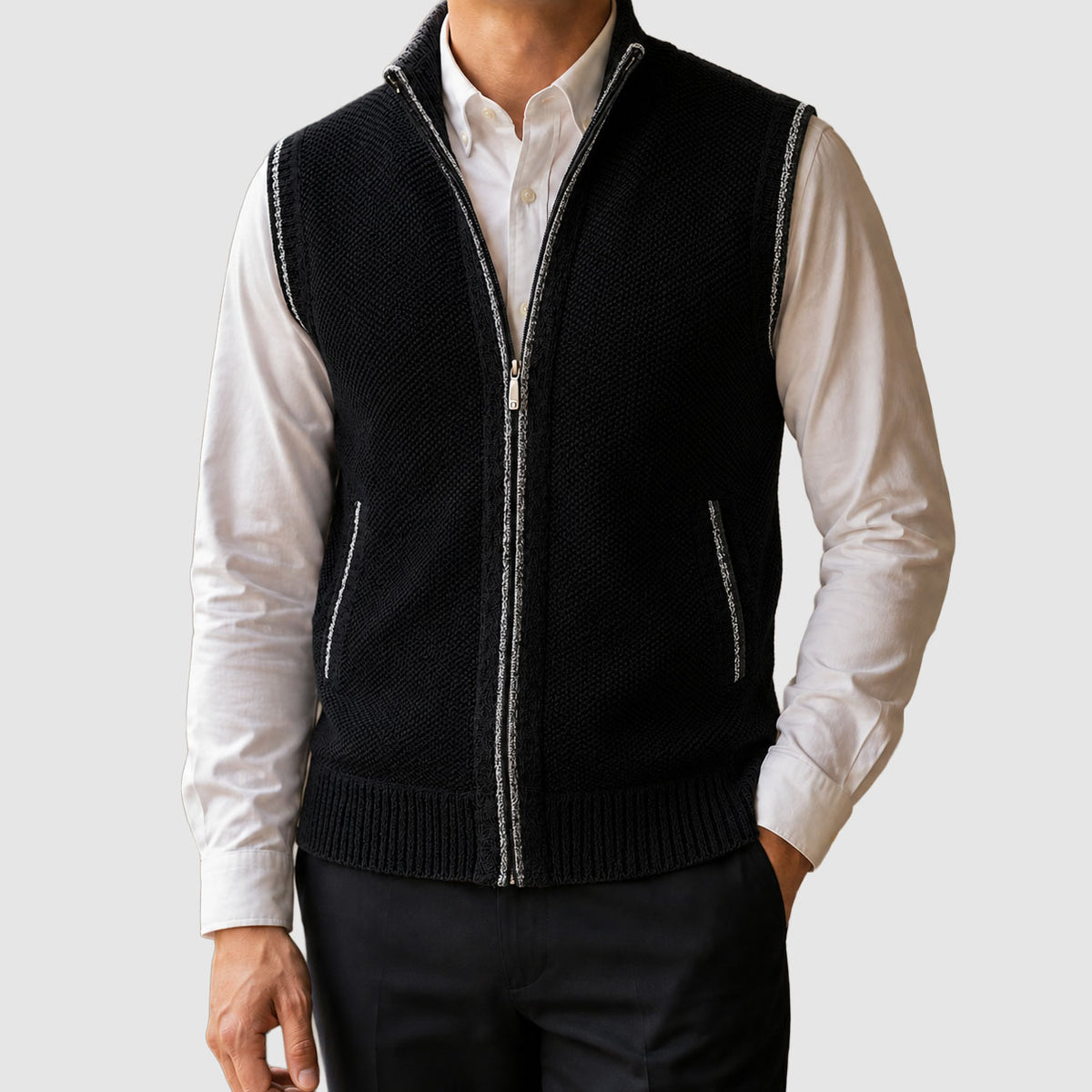 Caleb - Men's Marled Knit Vest with Full-Length Zip