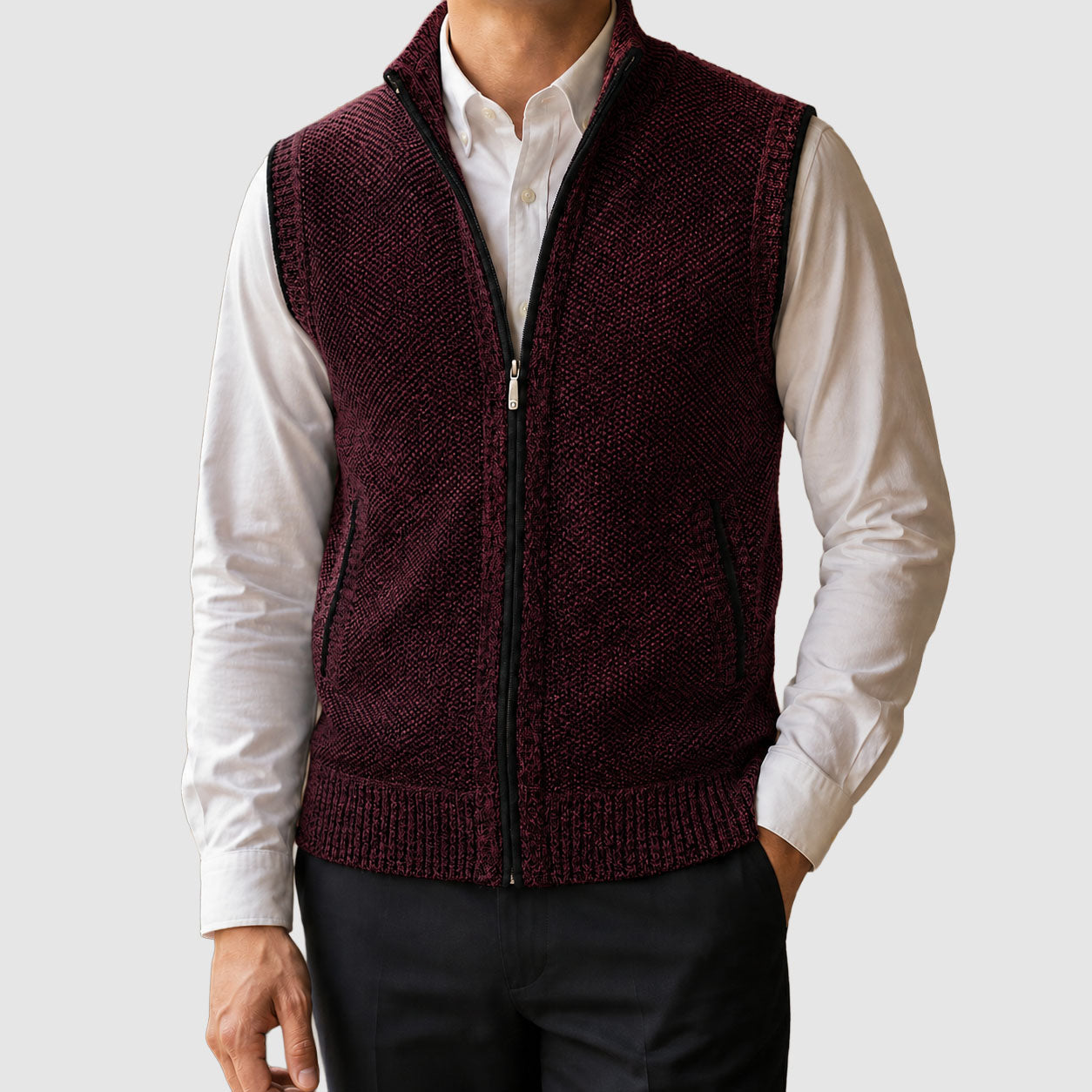 Caleb - Men's Marled Knit Vest with Full-Length Zip