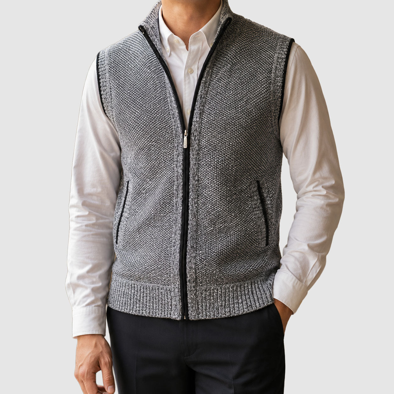 Caleb - Men's Marled Knit Vest with Full-Length Zip
