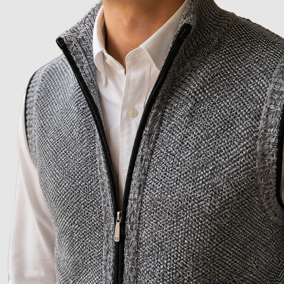 Caleb - Men's Marled Knit Vest with Full-Length Zip