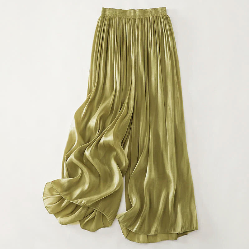 Callie - Women’s Satin-Look Pleated Wide-Leg Pants