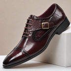 Carlo - Men's Cap-Toe Leather Oxfords with Buckle Accent