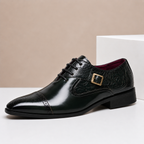 Carlo - Men's Cap-Toe Leather Oxfords with Buckle Accent