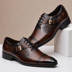 Carlo - Men's Cap-Toe Leather Oxfords with Buckle Accent