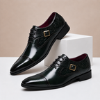 Carlo - Men's Cap-Toe Leather Oxfords with Buckle Accent