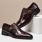 Carlo - Men's Cap-Toe Leather Oxfords with Buckle Accent