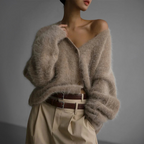 Carol - Women's Fuzzy V-Neck Oversized Cardigan