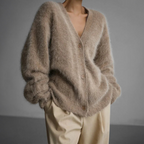 Carol - Women's Fuzzy V-Neck Oversized Cardigan