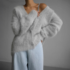 Carol - Women's Fuzzy V-Neck Oversized Cardigan