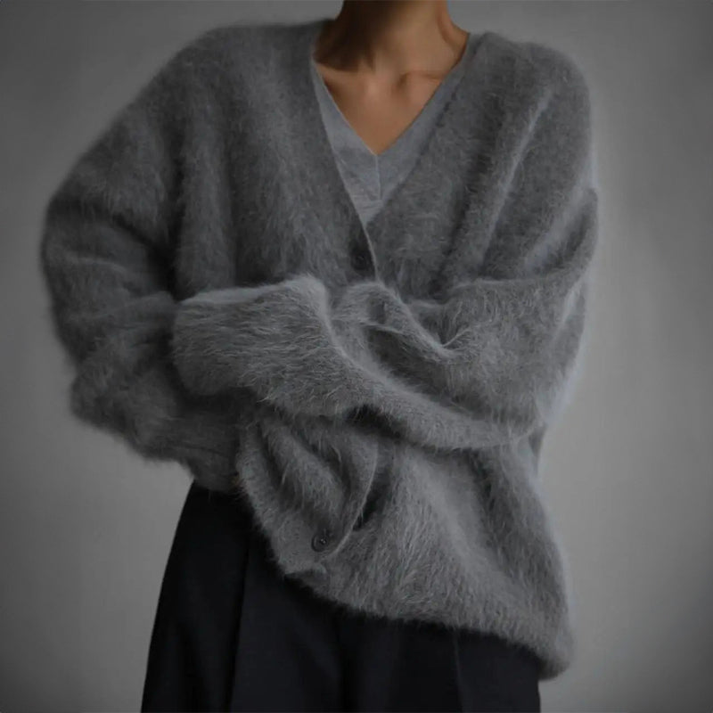 Carol - Women's Fuzzy V-Neck Oversized Cardigan