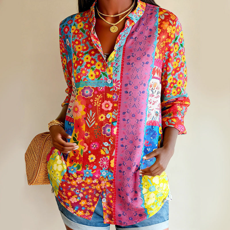 Caroline - Women's Floral Patchwork Blouse