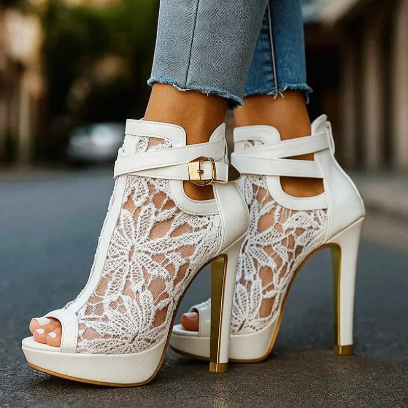 Caroline - Women's High-Top Strappy Lace Dress Heels