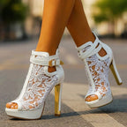 Caroline - Women's High-Top Strappy Lace Dress Heels