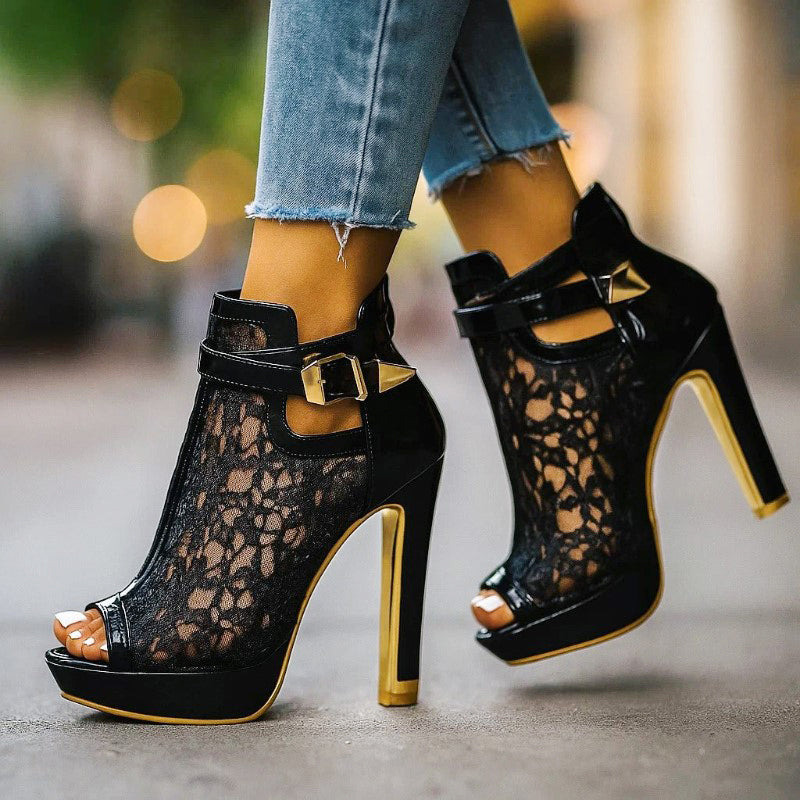 Caroline - Women's High-Top Strappy Lace Dress Heels
