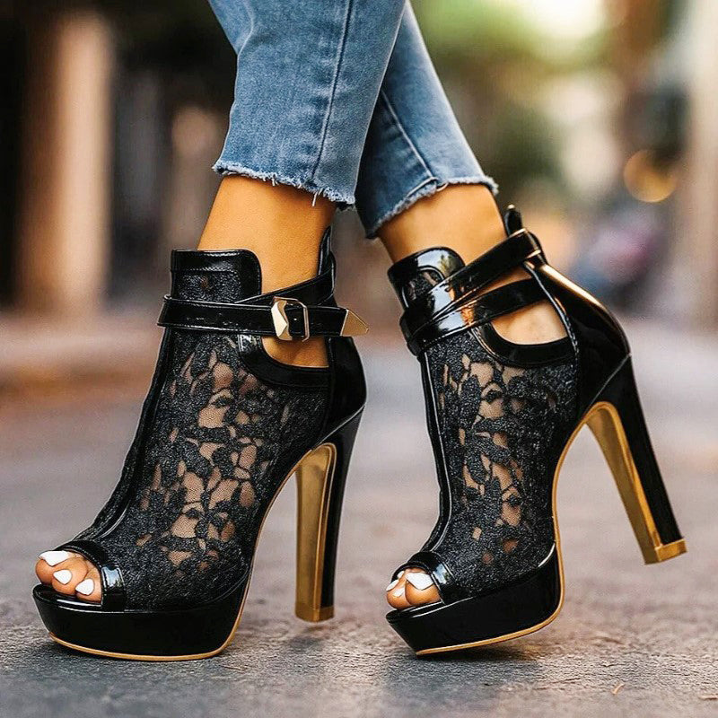Caroline - Women's High-Top Strappy Lace Dress Heels