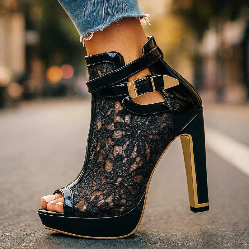 Caroline - Women's High-Top Strappy Lace Dress Heels