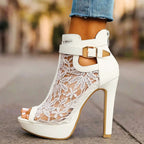 Caroline - Women's High-Top Strappy Lace Dress Heels