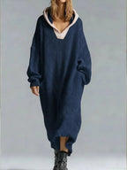 Cassandra - Women's Oversized Textured Hooded Maxi Sweater Dress