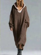 Cassandra - Women's Oversized Textured Hooded Maxi Sweater Dress