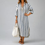 Cecelia - Women's Striped Collared Midi Shirt Dress