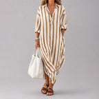 Cecelia - Women's Striped Collared Midi Shirt Dress